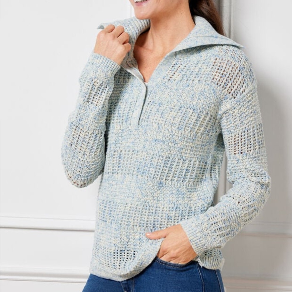 Talbots Open Stitch Sailor Collar Light‎ Blue Sweater